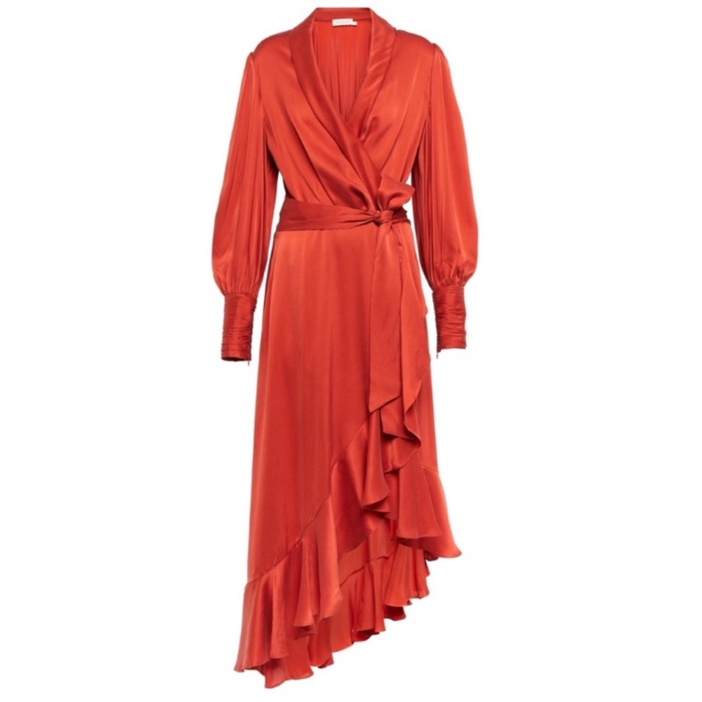 Zimmermann Silk Wrap Midi Dress in Crimson Red - Picture 9 of 12